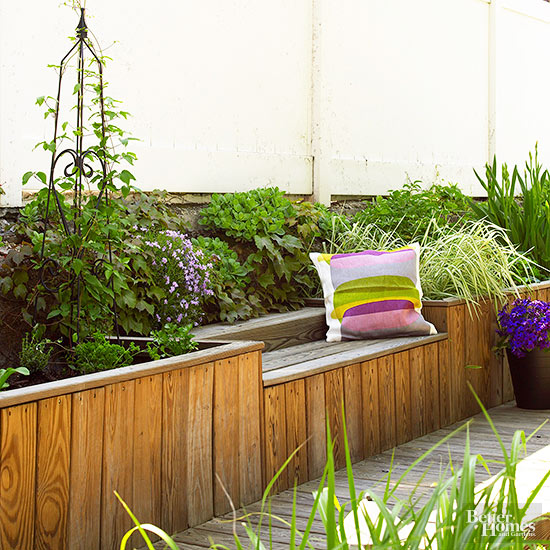 raised garden bed with benches